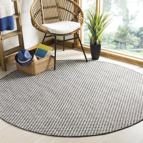 SAFAVIEH Courtyard Collection 4' Round Black/Light Grey CY8653 Indoor-Outdoor Waterproof Easy-Cleaning Patio Backyard Mudroom Area-Rug - color: Black/Light Grey, size: 4' (Round)