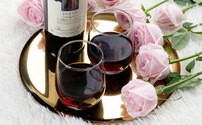 Stemless Wine Glasses, Red Wine Glasses Set of 2, Glasses 12 oz, Smooth Rim Wine Glass Set, Cute Wine Glasses Perfect for Wedding, Anniversary or Christmas Holiday Gifts
