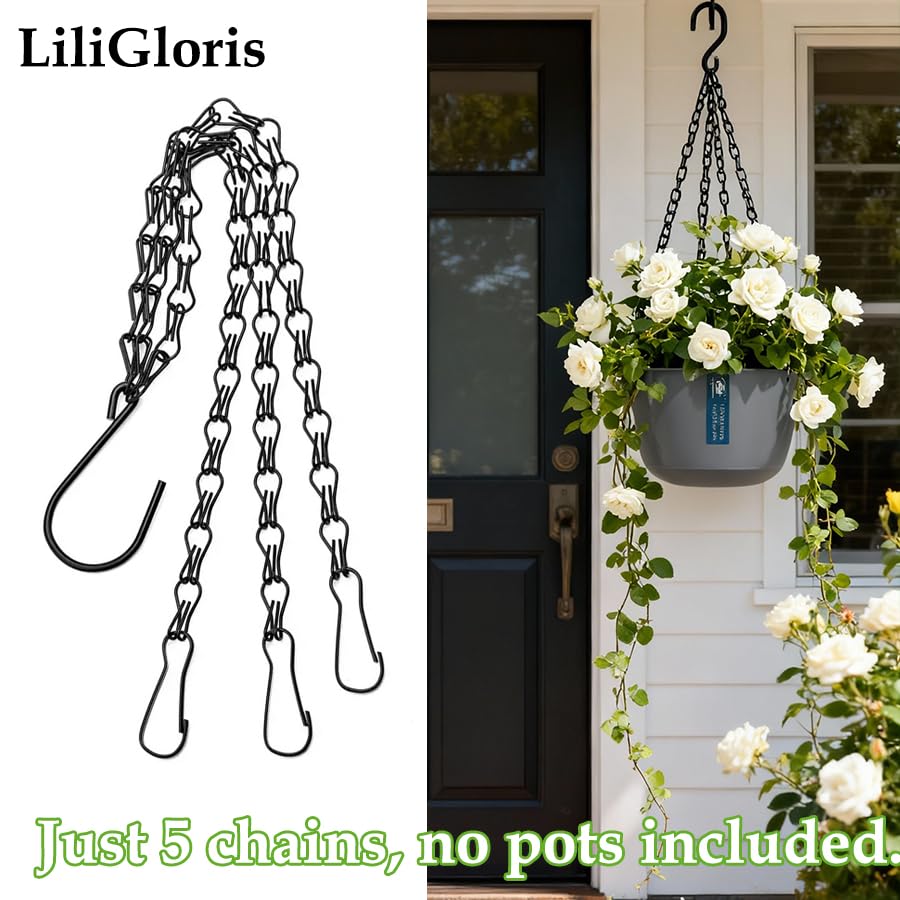 5 Pack 22 Inch Adjustable Hanging Plant Chains with Clips Hooks Black Metal Replacement Chains for Flower Pots Bird Feeders Baskets Lanterns Wind Chimes Indoor Outdoor Use - size: 22in