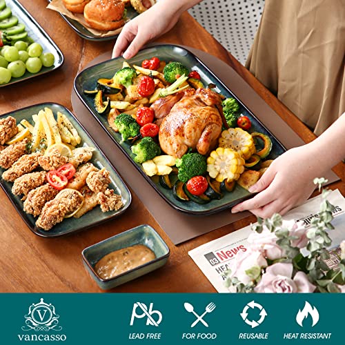vancasso Stern Serving Platters Set of 3, 15/13/ 11 Inches Rectangular Serving Plates, Green Serving Trays for Entertaining, Party - color: Green, size: 3 Pieces