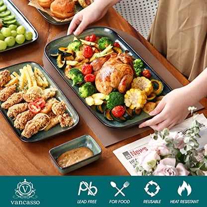 vancasso Stern Serving Platters Set of 3, 15/13/ 11 Inches Rectangular Serving Plates, Green Serving Trays for Entertaining, Party - color: Green, size: 3 Pieces