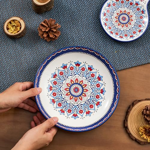 Bico Boho Totem Pasta Bowls, 35oz Salad Bowl Set of 4, Large Ceramic Serving Dinner Bowls for Soup and Cereal, Microwave and Dishwasher Safe, Gift for Housewarming and Thanksgiving - color: Boho Totem
