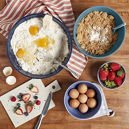 Tabletops Gallery Hobnail Style 4 Piece Blue Storm Stoneware Nesting Mixing Bowl Set for Baking and Cooking - color: BLUE STORM