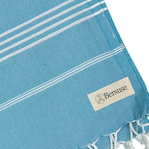 Bersuse Towels Anatolia XL Beach Blanket Throw Blanket Turkish Towel 100% Cotton Extra-Large Quick-Dry Lightweight Premium Peshtemal Towel - 61x82 Inches, Sea Blue - color: Sea Blue