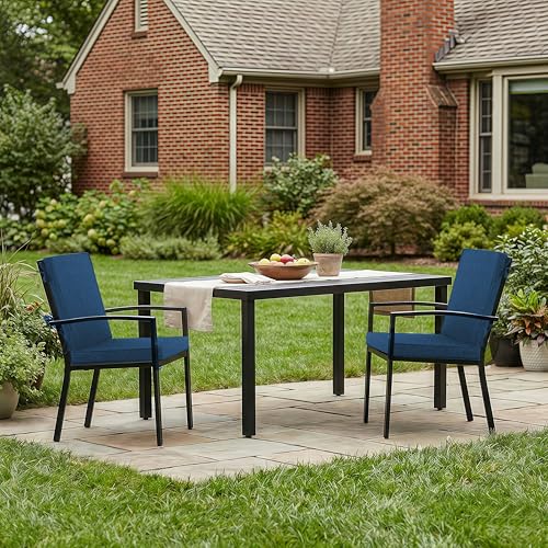 Outdoor Chair Cushions Set of 2, 18 x 16.5 Inch, Navy Blue | Water-Resistant, Fade-Resistant, Patio Furniture Dining Chair Seat Replacement with Mid Back, Ties Zipper, Removable Cover - color: Navy Blue, size: 18" x 16.5" 2 Pack