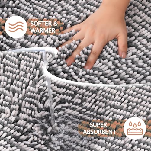 Chenille Bathroom Rugs Set 2 Piece, Absorbent Bath Rugs, Non-Slip Bath Mats, Machine Washable Rugs for Bathroom Floor, Tub and Shower, Gray&White (20 × 30 Plus 17 ×24 - Inch) - color: Gray & White