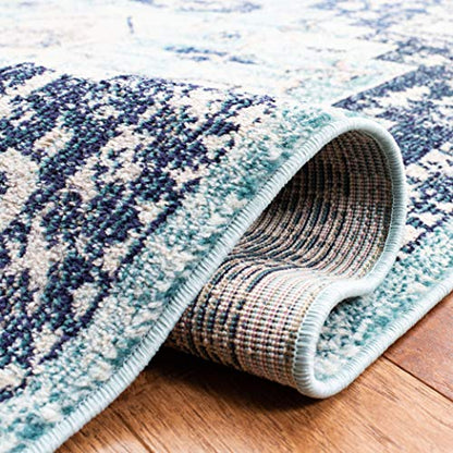 SAFAVIEH Madison Collection Area Rug - 2'2" x 4', Teal & Navy, Boho Chic Distressed Medallion Design, Non-Shedding & Easy to Clean, Ideal for Living Room, Bedroom, Dining Space (MAD473K) - color: Teal/Navy, size: 2'2" x 4' (Rectangular)