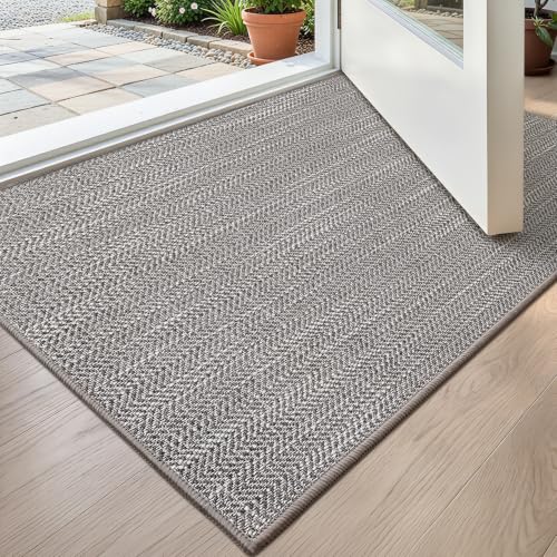 LUMI Ultra Thin Indoor Door Mat32x48, Non-Slip Rubber Dirt Trapper | Low Profile Entryway Mat, Dirt Resistant Doormat, Stain Resistant Durable, Easy Clean for Inside, Patio, Porch, Grey - color: Grey, size: 2'8" x 4' (Rectangular)