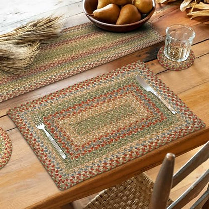 Homespice Azalea Jute Braided Placemats, Rect 13x19 Set of 6 | Multicolor Everyday and Holiday Table Mats, Rich Colors, Reversible, Durable and Easy to Clean - color: Azalea