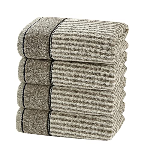 Hand Towels Set of 4 100% Cotton Striped Pattern Absorbent Soft Decorative Towel for Bathroom (Gray Brown) - color: 4 Gray Brown