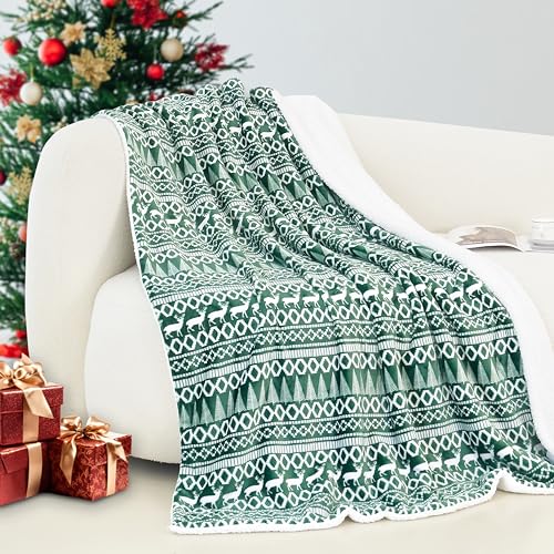 Elegant Comfort Reversible and Ultra-Plush Flannel Fleece-Winter Christmas Sherpa Throw- Lightweight Soft and Cozy-Holiday Decorative Throw, Perfect for Lounging, 50 x 60 inches, Emerald Green Deer - color: Emerald Green, size: 50 X 60