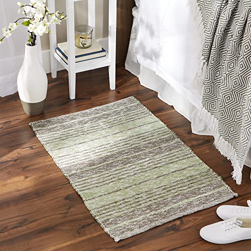 DII Woven Rag Rug Collection Recycled Yarn Variegated Rustic Stripe, 2x3', Artichoke - color: Artichoke