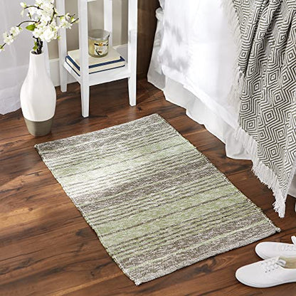 DII Woven Rag Rug Collection Recycled Yarn Variegated Rustic Stripe, 2x3', Artichoke - color: Artichoke