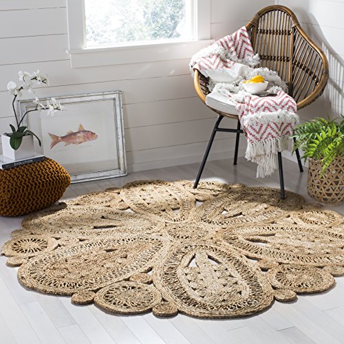 SAFAVIEH Area Rug 4' Round - Natural Fiber Collection - Natural Brown, Handmade Jute, Decorative Boho Floral Design (NF360A) - color: Natural, size: 4' (Round)