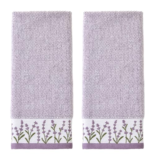 SKL Home Lavender Border 100% Cotton Jacquard 2pc Hand Towel Set, Embroidered & Decorative for Bath/Kitchen/Bar & Gift, Purple - color: Lavender Border