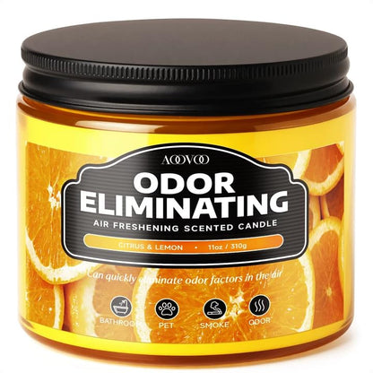 AOOVOO Citrus Lemon Large Odor Eliminating Candle - 11oz Soy Candles | Eliminates 95% of Smoke, Food, Pet and Other Smells Quickly, Non Toxic Air Freshing Candle, Up to 50 Hours Burn time - size: 11 Ounce (Pack of 1)