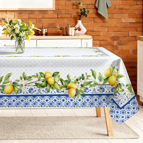 Spring Summer Tablecloth 60×120 inch, Waterproof Blue Lemon Tablecloth Washable, Stain Resistant Cloth Table Cover for Party Picnic Dinner Decor (Lemon) - color: Lemon, size: 120" x 60" (Rectangular)