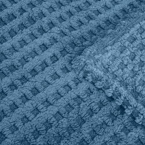 Soft Cozy Fuzzy Fleece Queen Size Blanket, Waffle Slate Blue, 90x90 Inches – Lightweight, Fluffy, and Warm 3D Jacquard All-Season Blanket for Bed, Couch, Sofa, Camping, and Travel - color: Waffle Slate Blue, size: Queen (90" x 90")