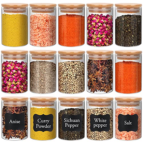 DHSBTLS 15 Pack 8 oz Glass Jars With Bamboo Lids for Kitchen, Pantry | Borosilicate Airtight Canisters, Food Storage Container, Pantry Organization, Kitchen Sets, Spice Containers - size: 8 fl oz (15 pcs)