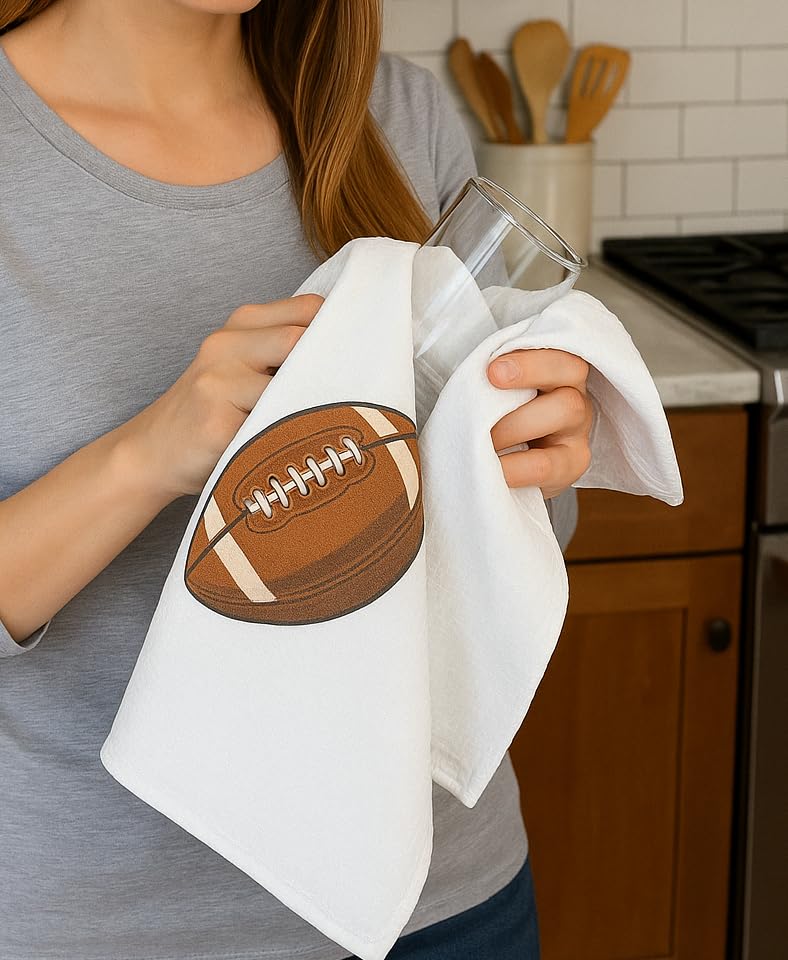 Football Kitchen Towels – Set of 2 Waffle Weave Microfiber Dish Towels – Quick-Dry & Super Absorbent – 16" x 24", White – Game Day & Tailgating Gift