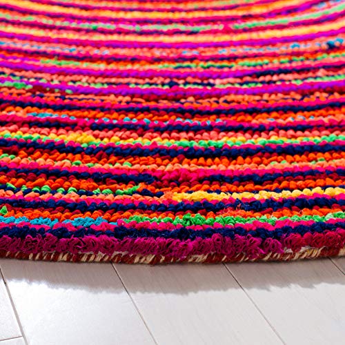 SAFAVIEH Nantucket Collection Area Rug - 4' Round, Multi, Handmade Boho Abstract Circle Cotton, Ideal for High Traffic Areas in Living Room, Bedroom (NAN315A) - size: 4' (Round)