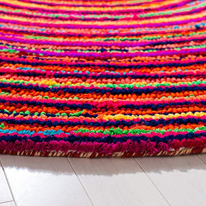 SAFAVIEH Nantucket Collection Area Rug - 8' Round, Multi, Handmade Boho Abstract Circle Cotton, Ideal for High Traffic Areas in Living Room, Bedroom (NAN315A) - size: 8' (Round)