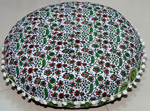 Large Round seat Floor Cushion Chair Ottoman Cover Pouf Pillow Meditation Floor Cushions for Adults Seating pouffe Ottoman Throw Covers Craft Room Furniture Sitting Cover 22 Inches Green White - color: Green White