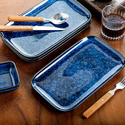 vancasso Stern Serving Platters Set of 4, 11 Inches Rectangular Ceramic Serving Plates, Blue Serving Trays for Entertaining - color: Blue, size: 4 Pieces