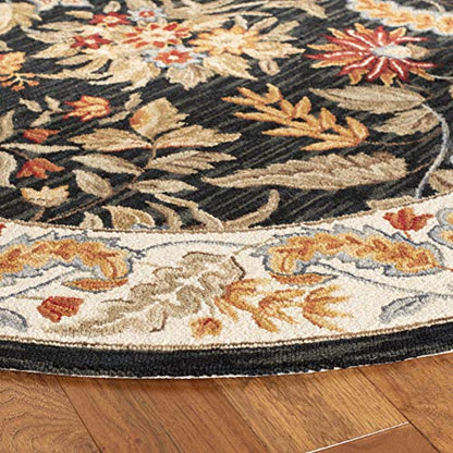 SAFAVIEH Chelsea Collection 3' Round Black HK141B Hand-Hooked French Country Wool Area Rug - color: Black, size: 3' (Round)