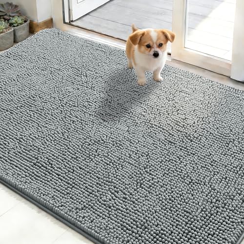 OLANLY Dog Door Mat for Muddy Paws 48x30, Super Absorbent Chenille Mud Mat | Grey, Absorbs Moisture and Dirt, Non-Slip Machine Washable Doormat, Quick-Drying Indoor Entryway Floor Carpet for Dogs - color: Grey, size: 48" X 30"