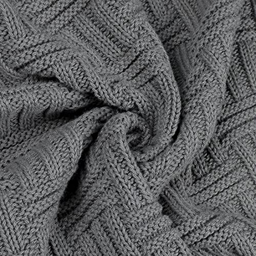 uxcell 100% Cotton Knit Throw Blanket, Cable Decors Grey 47x70 - color: Grey