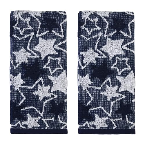 SKL Home Seasonal Stars 100% Cotton Jacquard 2pc Hand Towel Set, Reversible & Decorative for Bath/Kitchen/Bar & Gift, Navy - color: Seasonal Stars