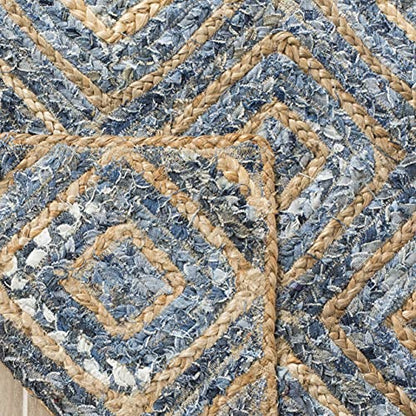 SAFAVIEH Cape Cod Collection Accent Rug - 2' x 3', Natural & Blue, Handmade Flat Weave Diamond Braided Jute & Denim, Ideal for High Traffic Areas in Entryway, Living Room, Bedroom (CAP354A) - color: Natural/Blue, size: 2' x 3' (Rectangular)