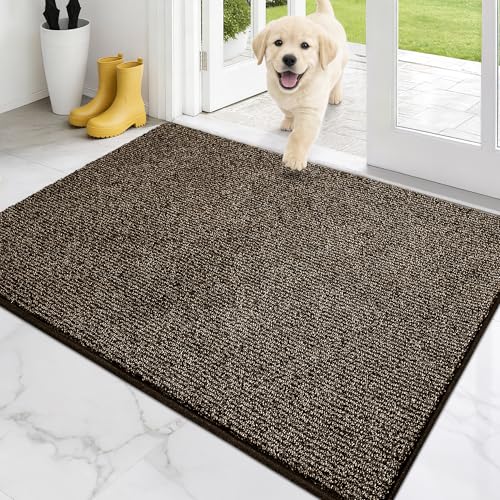 PURRUGS Dirt Trapping Indoor Door Mat, 32" x 47", Heathered Brown | Machine Washable, Non-Slip, Waterproof TPR Backing, Super Absorbent, Low Profile, Entryway Rug for Muddy Paws and Shoes - color: Heathered Brown, size: 32" X 47" (Rectangular)