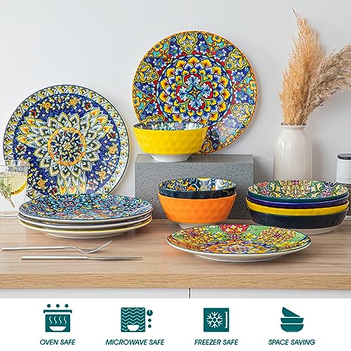 vancasso Ceramic Dinner Plates Set of 6, 10.5 Inch, Microwave Safe | Salad Plates Set, Colorful Bohemian Style Dishes for Kitchen - size: 10.5in