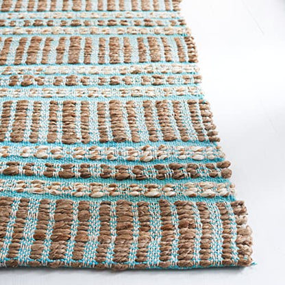 SAFAVIEH Natural Fiber Collection Accent Rug - 3' x 5', Teal & Natural, Handmade Flat Weave Stripe Jute & Cotton Jute, Ideal for High Traffic Areas in Entryway, Living Room, Bedroom (NFB651K) - color: Teal/Natural, size: 3' x 5' (Rectangular)