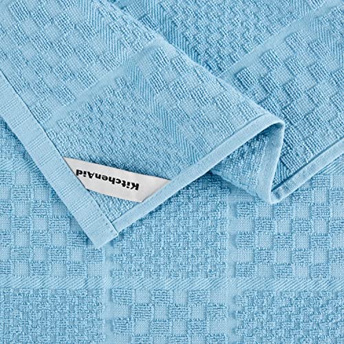KitchenAid Quilted Cotton Terry Cloth Oven Mitt, Pot Holder, Kitchen Towel 4-Pack Set, Heat Resistant, Silicone Grip, Gift Set, Blue Velvet, 16"x26", 7"x13" & 7"x10" - color: Blue Velvet