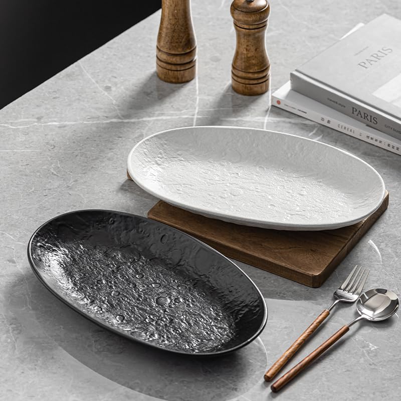 Serving Platter 12 Inches, Ceramic Oval Dinner Plate Set of 2, Serving Dishes for Entertaining, Dishwasher & Oven Safe Kitchen Dinnerware for Salad, Chicken, Pasta, Fish, Beef, White - color: White
