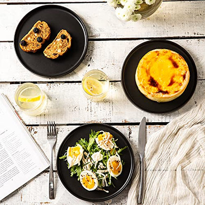 AmorArc Ceramic Plates Set of 6, Matte Glaze 8.0 Inch Dishes Set for Kitchen, Dessert,Salad,Appetizer, Small Dinner Plates, Microwave & Dishwasher Safe, Scratch Resistant, Matte Black | High Edge Small Dinner Plates for Dessert,Salad,Appetizer,Dinner,Micr