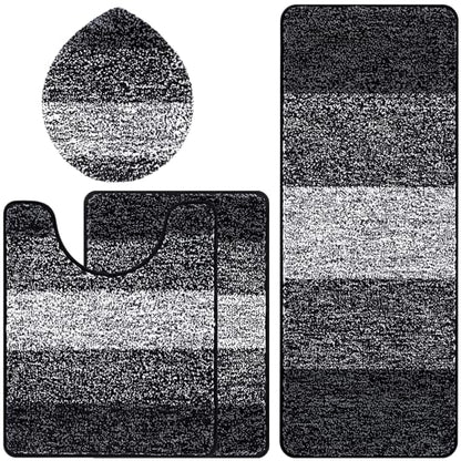 Bsmathom Bathroom Rug Set 4 Piece, Plush Microfiber Bath Mat, Black | Extra Water Absorbent, Non Slip Washable Runner Bath Rugs with Toilet Lid Cover and U-shaped Contour Toilet Mat - color: Black, size: 20"x31"+20"x59"+U20"x24"+Cover19"x21"