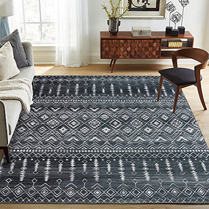 ReaLife Machine Washable Area Rug - Living Room Bedroom Bathroom Kitchen Entryway Office - Padded Low Pile Stain Resistant Premium - Geometric Moroccan Diamond - Jace 4' x 6' - color: Jace, size: 4' x 6' (Rectangular)
