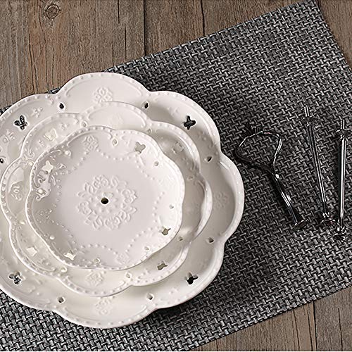 3-Tier Porcelain Cupcake Stand Serving Tray - White Embossed Elegant Dessert Cake Stand - Pastry Serving Stand for Tea Party, Wedding and Birthday