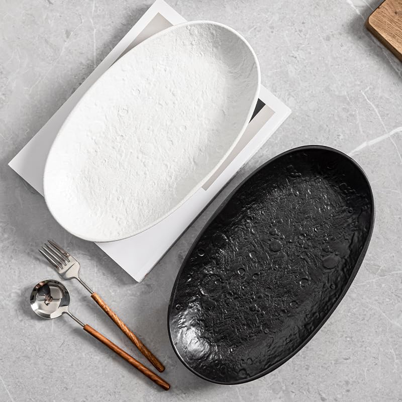 Serving Platter 12 Inches, Ceramic Oval Dinner Plate Set of 2, Serving Dishes for Entertaining, Dishwasher & Oven Safe Kitchen Dinnerware for Salad, Chicken, Pasta, Fish, Beef, White - color: White