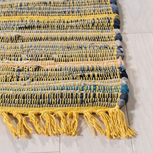 SAFAVIEH Rag Rug Collection Accent Rug - 2' x 3', Yellow & Multi, Handmade Boho Stripe Cotton, Ideal for High Traffic Areas in Entryway, Living Room, Bedroom (RAR127H)