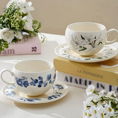 Country Plant Flower Ceramic Tea Cup Saucer Set as Afternoon Gift - color: Style4
