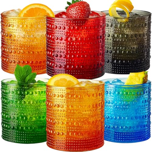Khen Plastic Hobnail Drinking Glasses Set of 6 Neutral Tones Cups 10oz, Shatterproof & Unbreakable Acrylic Beaded Design, BPA-Free, Dishwasher Safe Indoor/Outdoor Drinkware for Water, Juice, Cocktails - color: Retro Style