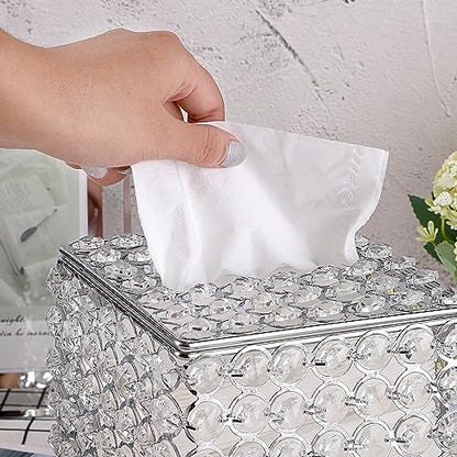 Sumnacon Crystal Square Tissue Box Cover - Decorative Tissue Box Holder, Sparkling Cube Tissue Holder for Bathroom Dresser Night Stand Table Car Store Office Home Decor, Silver