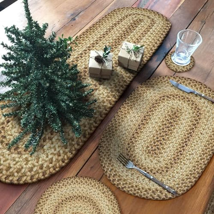 Homespice Cookie Dough Jute Braided Placemats, Rect 13x19 Set of 6 | Brown Everyday and Holiday Table Mats and Dining Table Mats for Kitchen, Rich Colors, Reversible, Durable and Easy to Clean - color: Cookie Dough