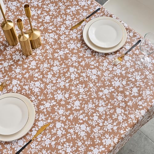 Pioggia Vinyl Tablecloth with Flannel Backing - Waterproof, Oil-Proof, Easy to Clean -Plastic Table Cloth - Perfect for Dining Tables, Kitchen Tables, Parties (Coffee Flowers, 60×84 Inch Rectangular) - color: Coffee Flowers, size: 84" x 60" (Rectangular)