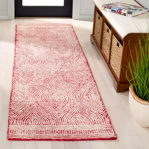 SAFAVIEH Abstract Collection Runner Rug - 8' Runner, Ivory & Red, Transitional Design, Ideal for High Traffic Areas in Hallway, Bathroom & Kitchen (ABT340Q-28) - color: Ivory/Red, size: 2'3" x 8' (Runner)